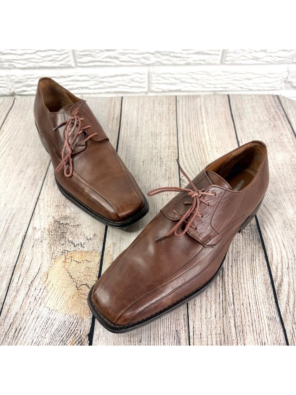 Johnson & Murphy Mens Harding Brown Oxford Dress Shoes Square Bicycle Toe 10.5